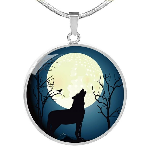 WOLVES SILHOUETTE ROUND METAL PENDANT ON 18" SILVER PLATED CHAIN GIFT IDEA WOLVES SILHOUETTE ROUND METAL PENDANT ON 18" SILVER PLATED CHAIN GIFT IDEA